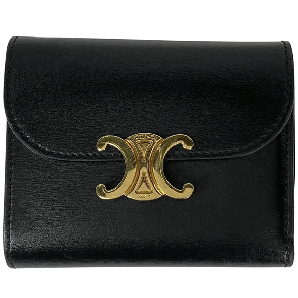 Celine Handbags - Celine Triomphe Flap Wallet Black Leather
